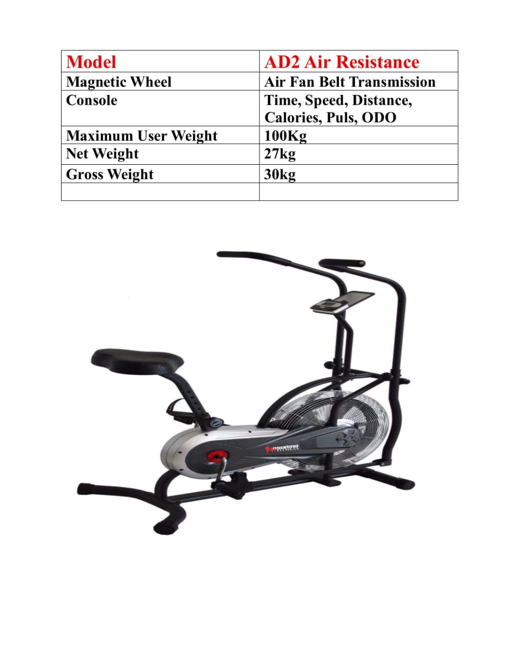 AD2 Air Resistance Fan Exercise Bike - Full Body Cardio Workout